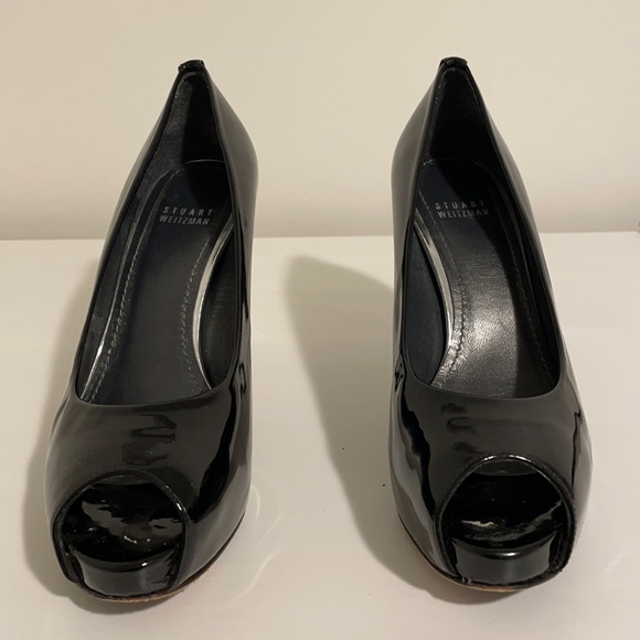 STUART WEITZMAN | EUC Black patent peep toe heels - Picture 1 of 5